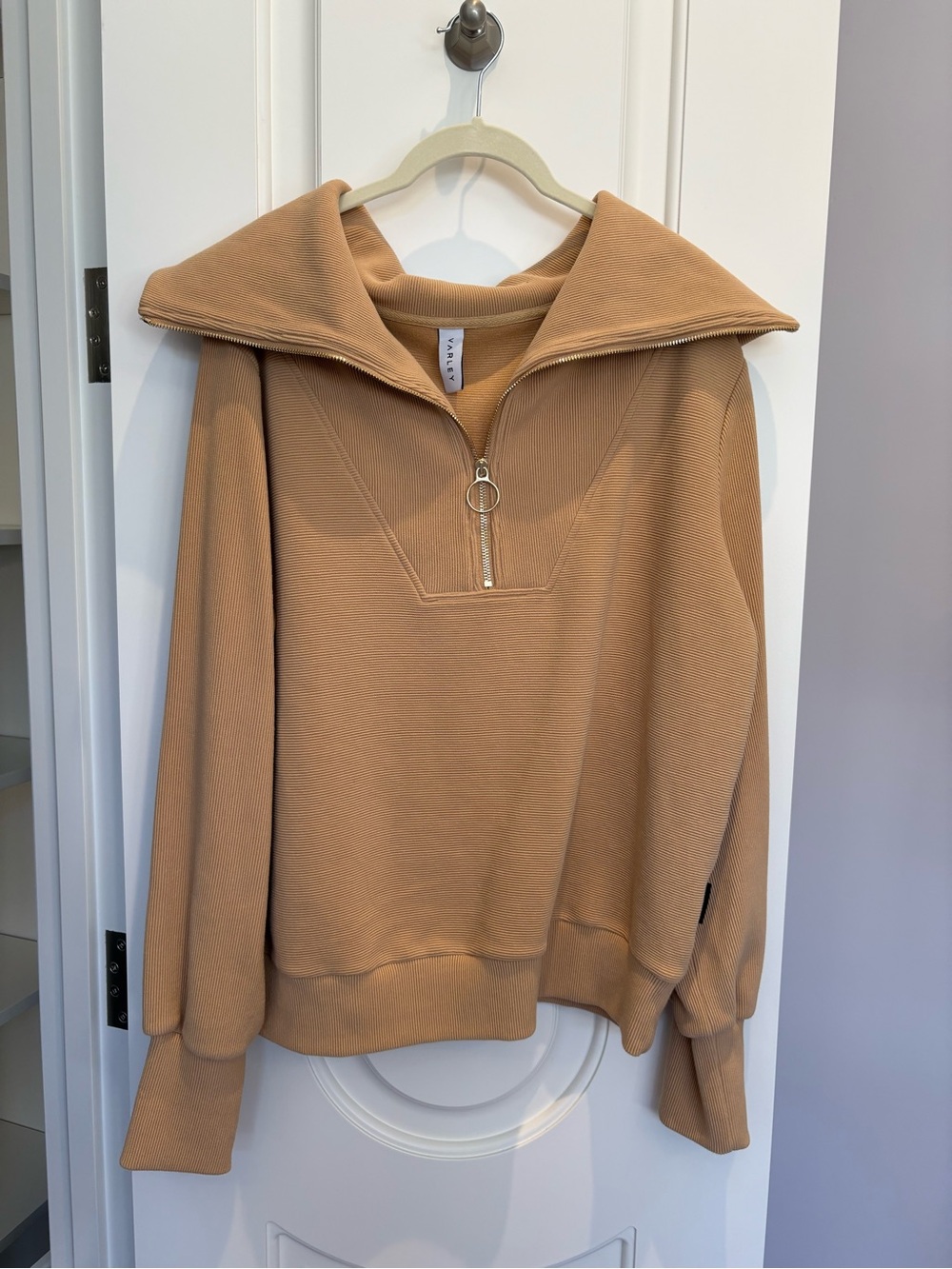 Varley Camel Zip-Collar Pullover Sweater